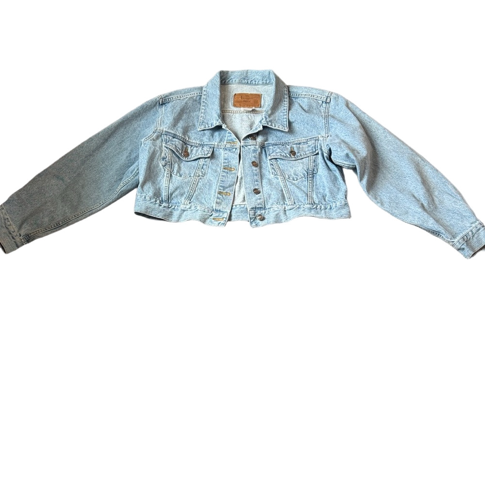 Moda International Cropped Denim Jacket Light Wash Button Front SIZE XL